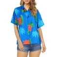 thumbnail image 5 of HAPPY BAY Women's Button Down Blouses Floral Beach Party Blouse Shirt Summer Short Sleeve Tropical Vacation Casual Dress Tee Hawaiian Shirts for Women S Hibiscus Palm, Blue, 5 of 5