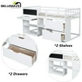 thumbnail image 3 of Low Loft Bed Twin Size with Rolling Desk, Storage Shelves and Chalkboard, Loft Bed with Storage Drawer and Full-Length Guardrail, Twin Loft Bed, White, 3 of 13
