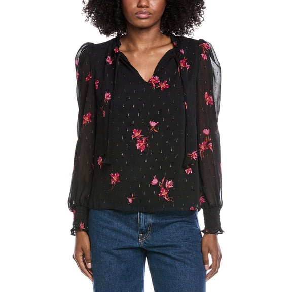 CeCe womens Printed Blouse, s, Black