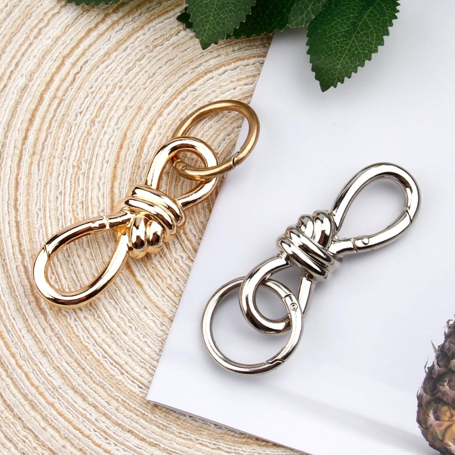 Twist Knot Clasp Bag Charm Keychain,D-Ring Keychain Heavy Duty Spring Snap Hook Fashion Accessory for Purse Backpack
