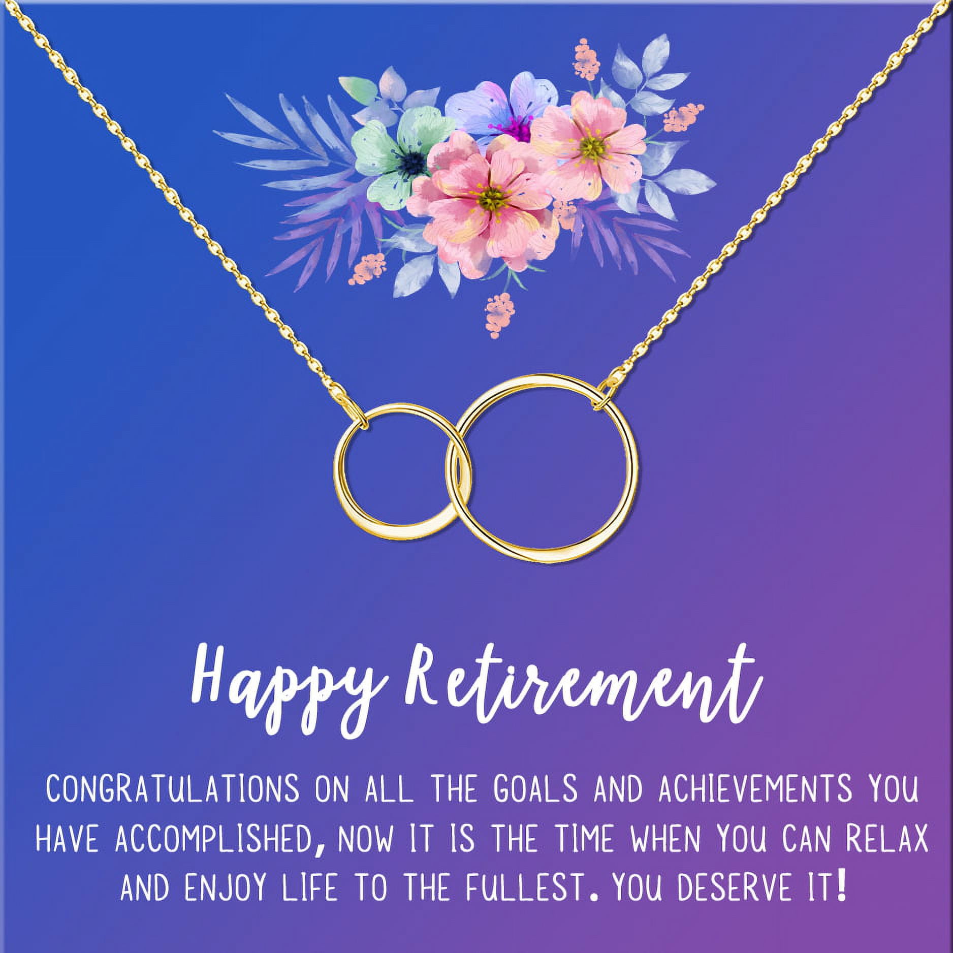 Anavia Happy Retirement Necklace, Retirement Gifts for Women, Retirement Jewelry, Retirement Party Gifts for Retired Teacher Nurse Friend Coworker-[Gold Infinity Double Ring, Blue-Purple Gift Card]