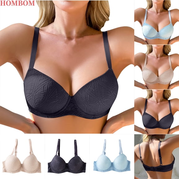 HOMBOM Bras for Women Bralette Minimizer Basic Unlined Brassiere Black Spaghetti Straps Wireless Comfort Bras 30C