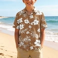 thumbnail image 2 of Atogsazn Kids Boys Summer Hawaiian Shirt Children Casual Button Up Short Sleeve Shirts Loose Fit Tops Brown 7-8 Years Fashion, 2 of 8