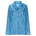 thumbnail image 5 of HongQid Womens Sequins Long Sleeve Collared Shirt Button Down Open Front Shirt Loose Blouses Shirts Tops, 5 of 6