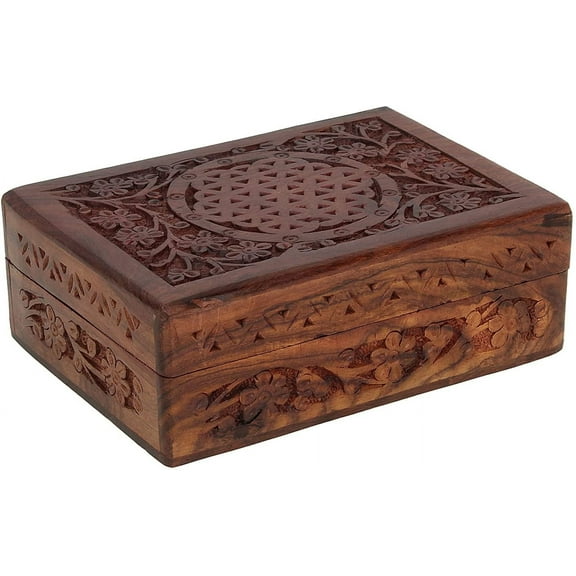 Ajuny Wooden Handcrafted Decorative Jewelry Storage Box Vintage Keepsake Travel Organizer Trinket Case Remote Holder