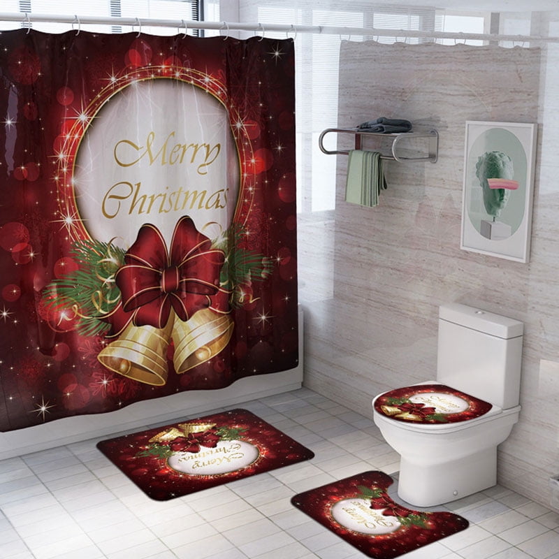 San Francisco 49ers 4PCS Bathroom Rugs Set Shower Curtain Toilet Seat Cover Gift 