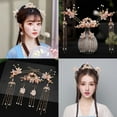 thumbnail image 3 of Women Headpiece Tassel Crystal Chinese Fashion Flower Earrings Hanfu Hair Stick Headwear Sets Hair Comb PINK, 3 of 8