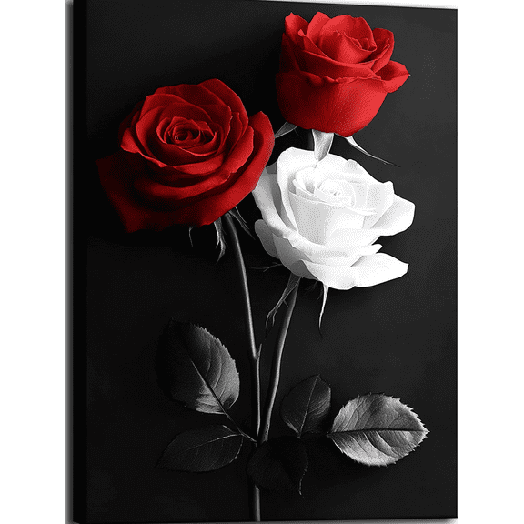 Red and White Roses Decorative Painting/Canvas Art， Perfect for Living Room， Bedroom， Office， Dining Room， Kitchen， Hallway， Study Room