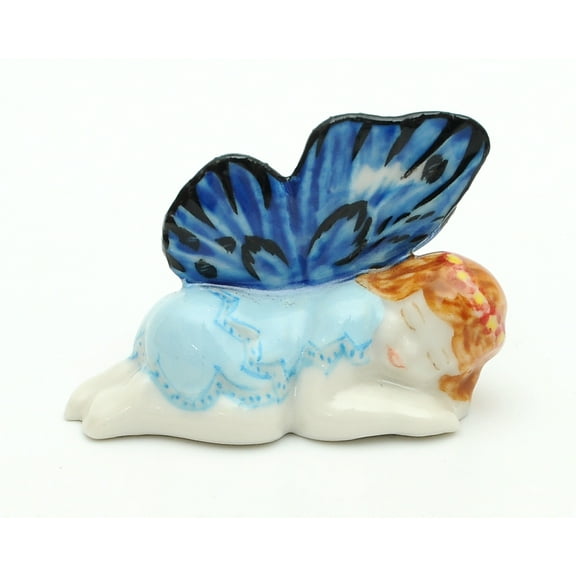 Handmade Miniatures Ceramic Blue Wings Sleeping Garden Fairy Figurine Animals Decor/Animal Collection