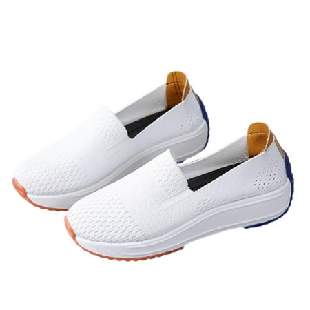 

Women s Slip-On Walking Shoes Breathable Platform Shoes Wedge Loafers Anti Slip Casual Footwear 43 White