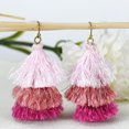 thumbnail image 5 of AeraVida Amazing Layered Triple Stack of Pink Tassels & Brass Dangle Earrings, 5 of 7