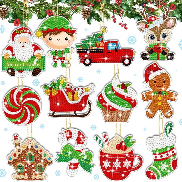 Llaveros navideños con diamantes Ferraycle de Art Craft Kit, 12 unidades
