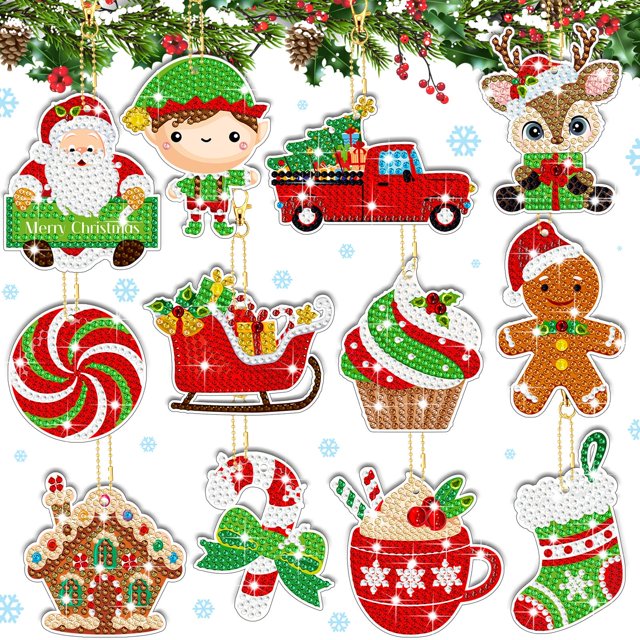 Llaveros navideños con diamantes Ferraycle de Art Craft Kit, 12 unidades