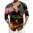 thumbnail image 1 of Camisas De Vestir Para Hombre Manga Larga Camisa de manga larga con solapa con botones y estampado digital 3D para hombre de Año Nuevo y Festival de Primavera (Blue, XXL), 1 of 5