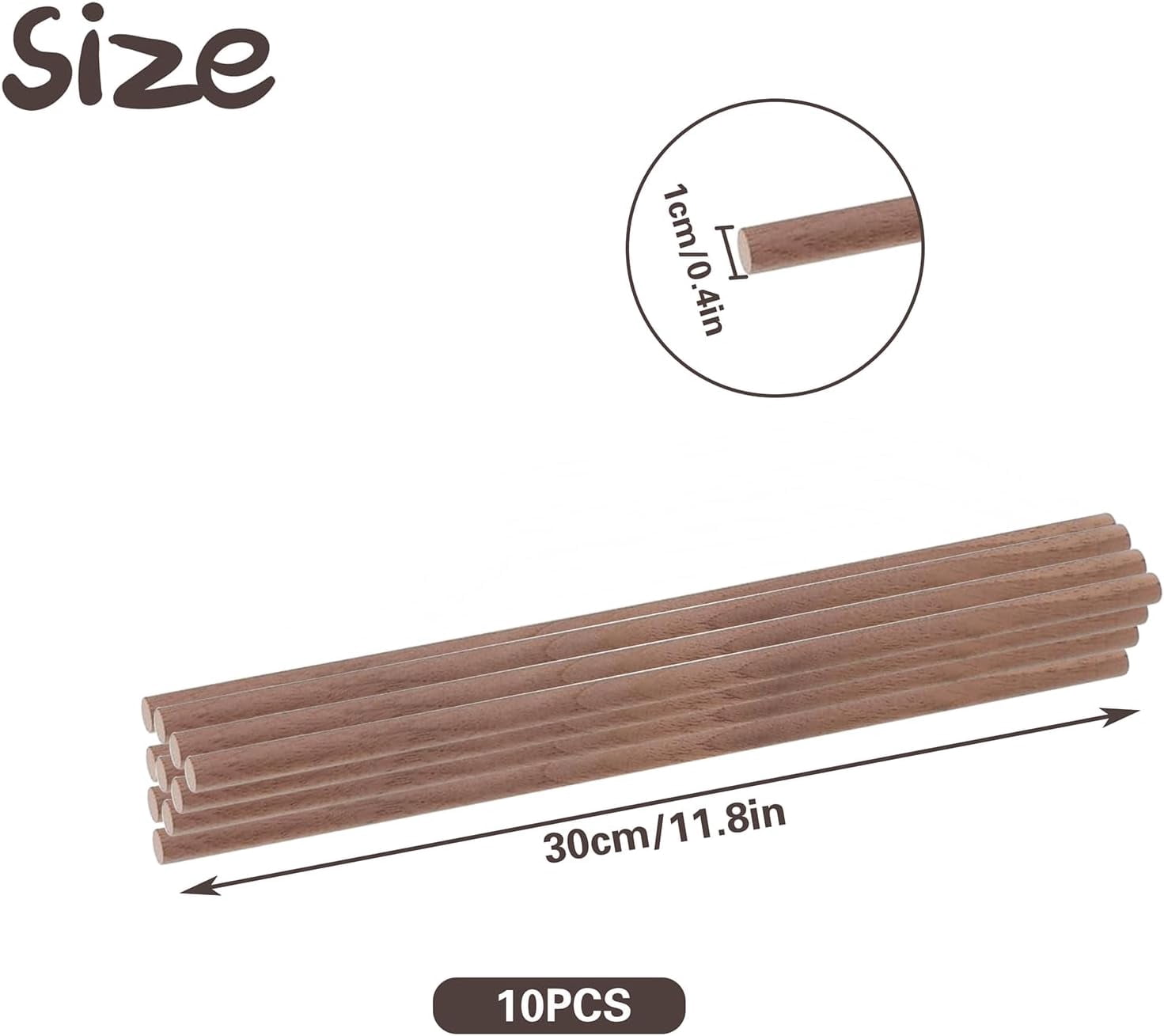 10 PCS Wooden Dowel Rods for Crafts Round Unfinished Walnut Dowel Rod Sticks Hardwood Sticks for DIY Crafting Woodworking and Building Model Material, (3/8 x 12 Inch)