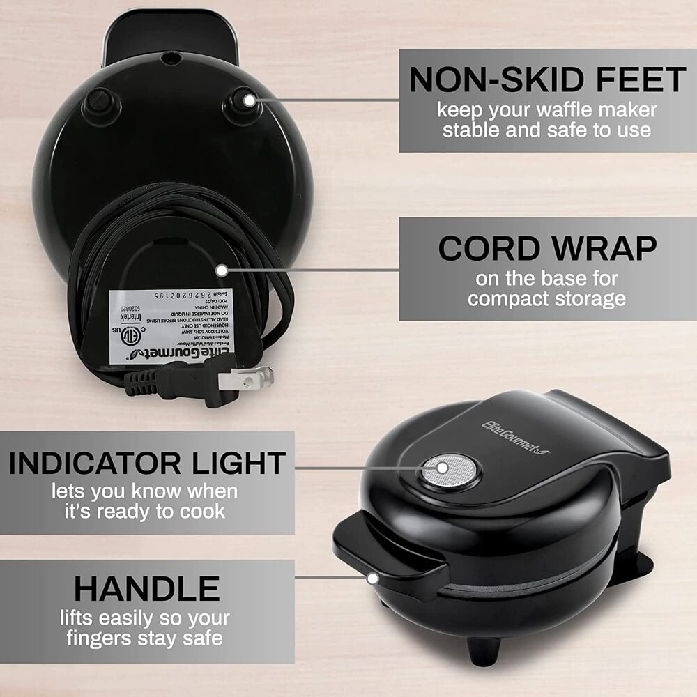 Elite Gourmet Mini Waffle Maker, Black