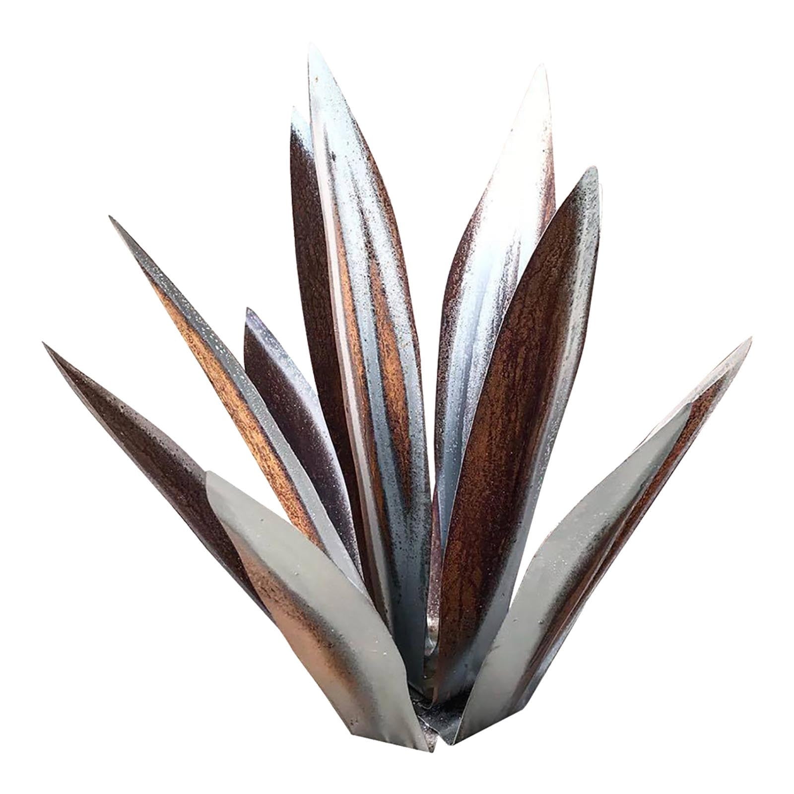 Floleo Tequila Agave Iron Sculpture, 14 Inch Blue Accent Metal Garden Art, Handmade Outdoor Yard Decor, Modern Home Decoration, Unique Gift