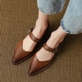 thumbnail image 2 of YDN Womens Comfy Pointed Closed Toe Low Block Heel Pumps Strap Buckle Mary Jane Shoes Casual Daily Dress Size 6 Brown, 2 of 4