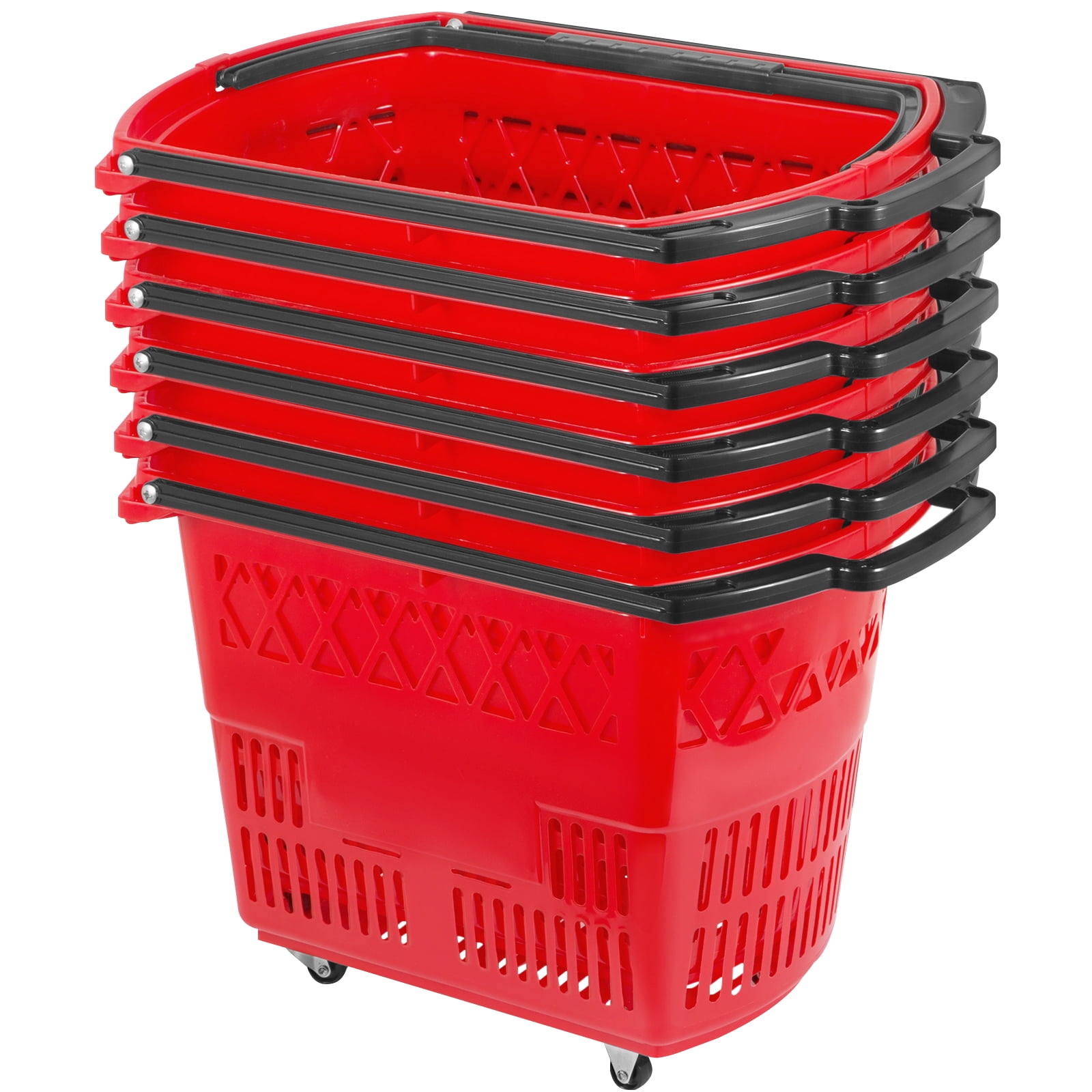 Single Basket Mini Shopping Cart Black Frame with Red Handle 