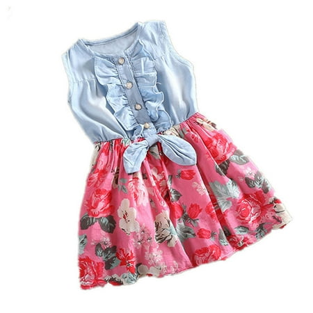 

QWERTYU Infant Baby Toddler Child Children Kids Floral Bow Dresses for Girls Sleeveless Sundress Summer Dress 1Y-6Y