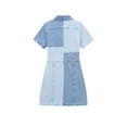 thumbnail image 5 of Blue Denim Patchwork Mini Dress Women Casual Short Sleeve Button Frayed Dresses For Women Summer Elegant Streetwear Dress, 5 of 5