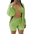 thumbnail image 4 of Xuanfei Women Ruched Design Lace Up Shorts Flare Sleeve Top 3 Piece Sets Swimsuit, 4 of 7