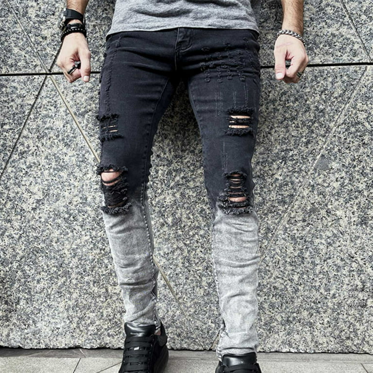 vejviser Styring kalorie Men's Ripped Jeans,Slim Fit Distressed Straight Leg Fashion Denim Pants -  Walmart.com