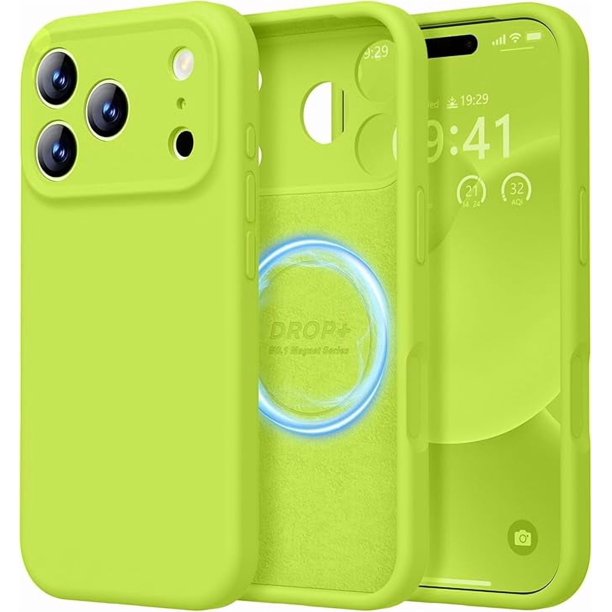 Funda de Silicona Premium, Forro de Microfibra, a Prueba de Golpes, para iPhone 17 Pro 6.3", Verde Fluorescente