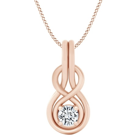 Diamond Cut 14k Rose - 1/4 Carat Round Cut White Natural Diamond Infinity Pendant Necklace In 14k Solid Rose Gold (0.25 Cttw)