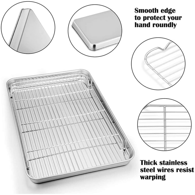 P&P CHEF Extra Large Baking Sheet and Rack Set, Stainless Steel Cookie  Sheet Baking Pan with Cooling rack, Rectangle 19.6''x13.5''x1.2'', Oven 