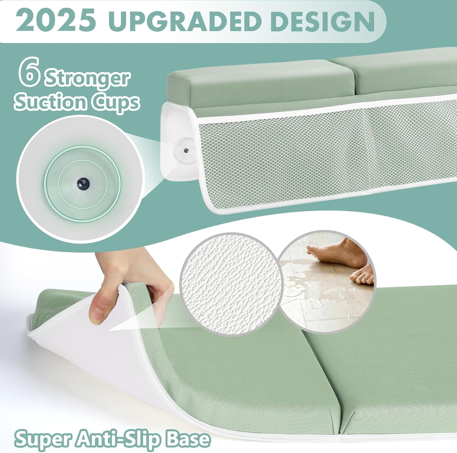 Bath Kneeler and Elbow Rest Pad Set - 1.5'' Comfortable Thick Baby Bath Kneeler Pads, Quick Dry Soft Kneeling Pad for Baby Bath Time, Non-Slip Knee& Arm Support Bathtub Mat with Toys Organizer