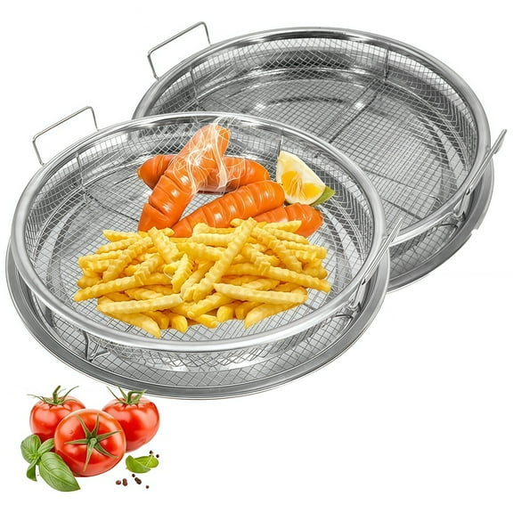 2Pcs Stainless Steel Mesh Basket with Grill Tray for Air Fryer and Oven