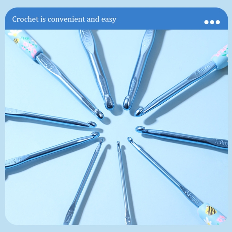 12Pcs Ergonomic Soft Grip Crochet Hook 2.0mm-8.0mm Aluminum Crochet Hook Needle