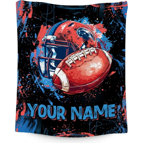 Custom Football Blanket, Cozy Soft Throw Blankets for Kids, Cool Black Flannel Throw Gifts for Couch Sofa, 40x50 Inches