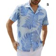 thumbnail image 4 of Minnieouse Camisa de playa hawaiana para hombre y mujer, blusa con solapa, camiseta holgada de manga corta con estampado de hojas tropicales, Camisetas Azul claro S, 4 of 6