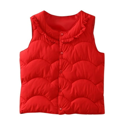 

LNWUY Toddler Girls Puffer Vest Padded Warm Winter Jacket Sleeveless Jackets Outerwear Lightweight Button Down Vests Red 6 Years