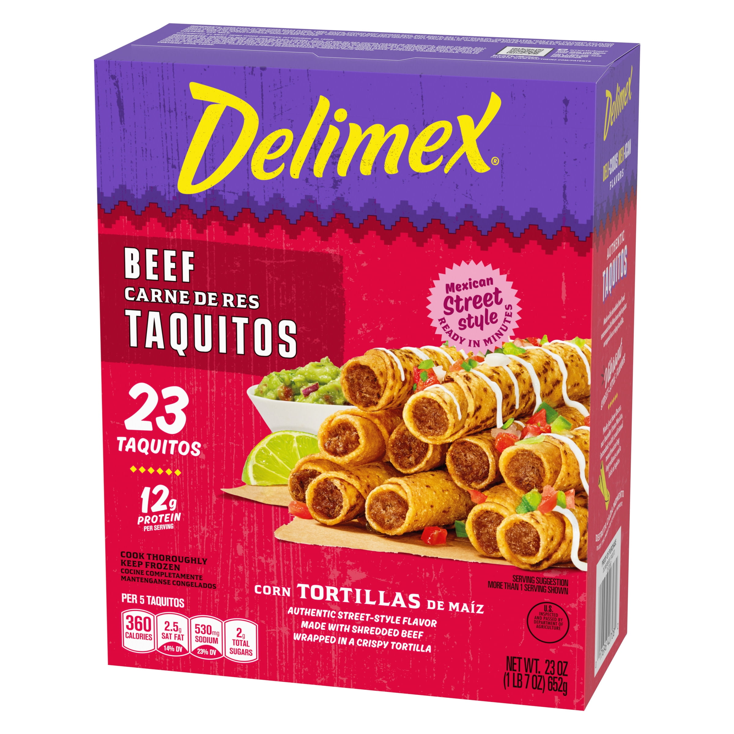 Snacks Delimex Size Frozen Taquitos Corn Beef 23 Full Appetizers, Box Ct &