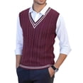 thumbnail image 2 of Dwelliawo Men's Sweater Vest Formal V Neck Ribbed Sweaters Warm Sleeveless Knitted Vest Slim Fit Golf Fall Winter Pullovers Sweater Wine 2XL, 2 of 4