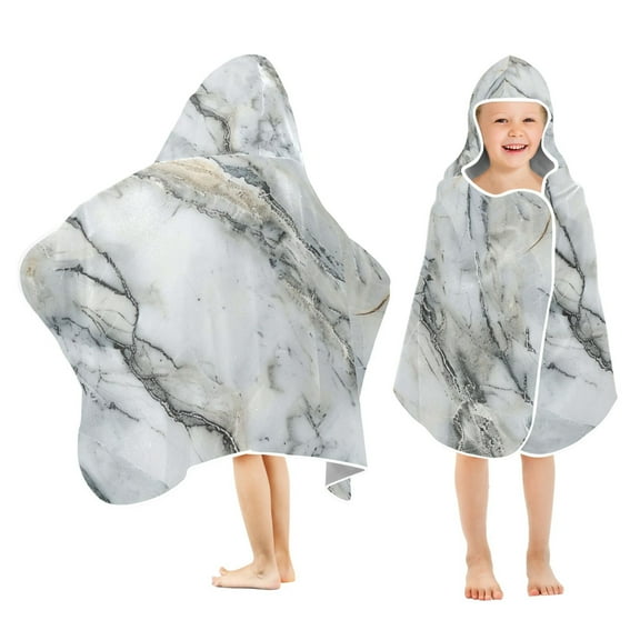 Grey Golden Marble Kids Hooded Beach Towel Baby Bath Poncho Towels with Hood Absorbent 50"x23.5" for Pool Swimming