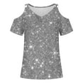 thumbnail image 4 of Pincandy Women's Fashion Casual Print Summer Cold Shoulder Tops Short Sleeve T Shirts Pullover Sexy Casual Dolman Blouses,Gray,XL, 4 of 5