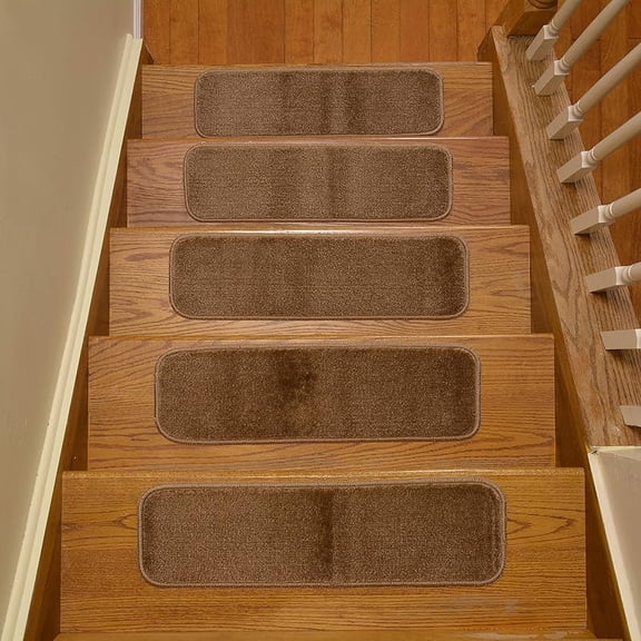 Stair Tread Treads Indoor 7 inch x 24 inch Machine Washable Skid Slip Resistant Carpet Stair Tread Treads Comfy Collection (Set of 13, Red)