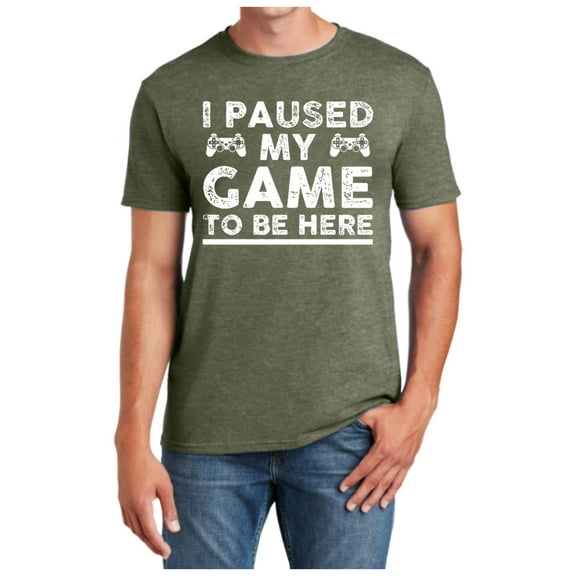 Men's Funny Video Gamer T-Shirt - "I Paused My Game To Be Here" Humor Joke Tee, Casual Style, S-XXL Sizes for Teenage Boys/Adults