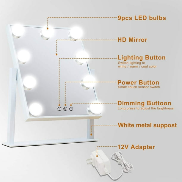 Sans Marque Miroir Lumineux 14 Ampoules de Style Hollywoodien avec Câble  USB, 3 Couleurs à prix pas cher
