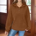 thumbnail image 6 of Long Sleeve Pullover Hoodie for Women - Stylish Button-Down Front, Drawstring Hood, and Soft Fabric Brown, 6 of 6