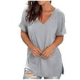 thumbnail image 4 of Brilliant Women Tops Women's Casual Comfort V-Neck Solid Loose Fit Short Sleeve T-Shirt Tops clothes under $10.00, 4 of 7
