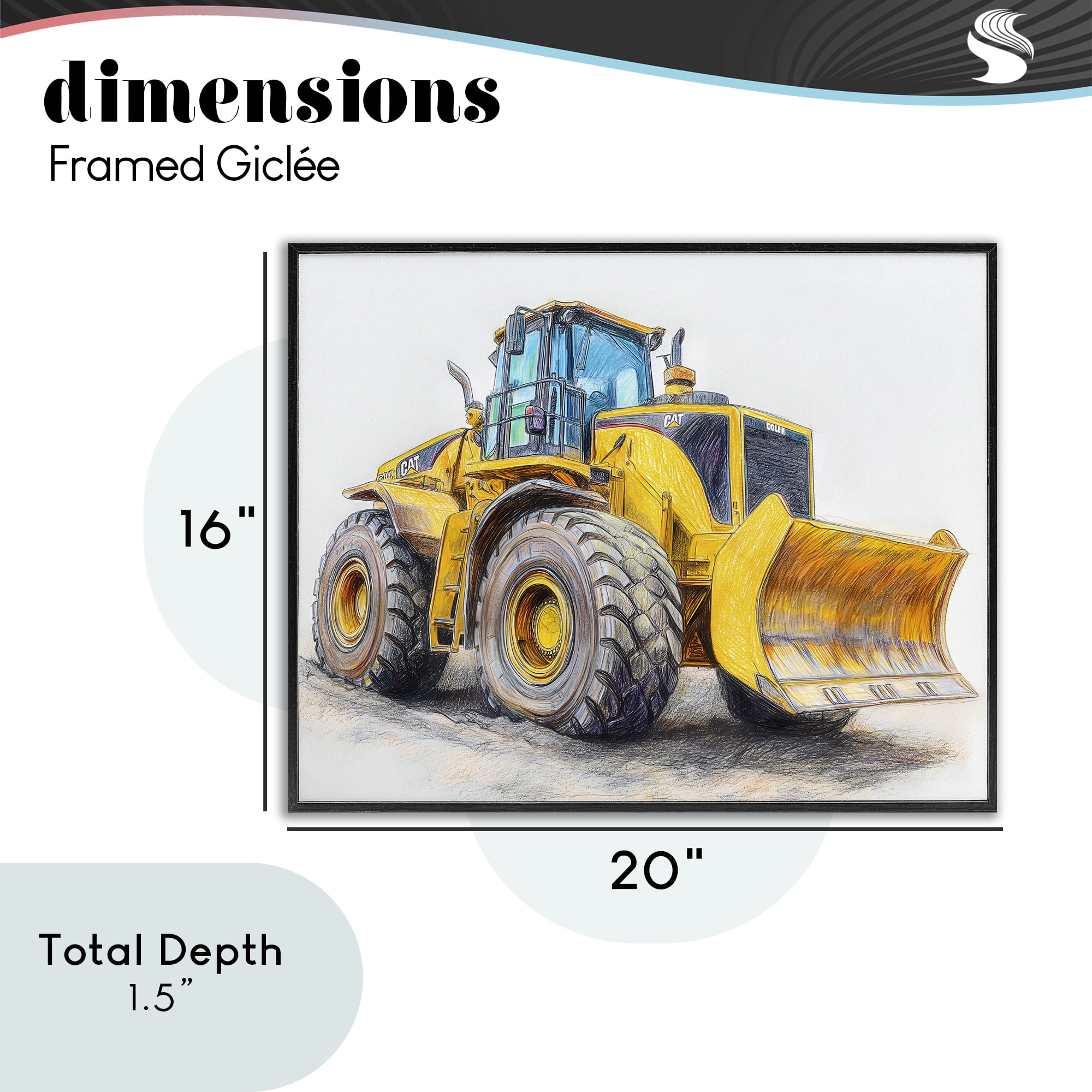 Stupell Industries Industrial Excavator Drawing Black Framed Giclee Art, design by Steve Hunziker