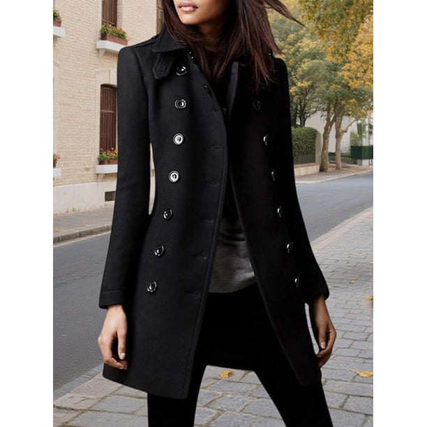 Women'S Winter Double Breasted Coat Elegant Lapel Collared Long