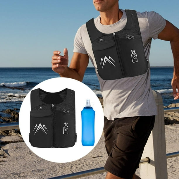 Chaleco de hidratación, mochila de agua, mochila portátil, mochila ajustable para correr, bolsa de deportes al aire libre para mujeres, para carreras Negro con botella