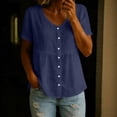 thumbnail image 2 of MEICHEN Women's Cotton Linen Shirt Tops Casual Crew Neck Short Sleeve Button Down Tee Shirt Blouses Womens Summer Essentials Tops, 2 of 8
