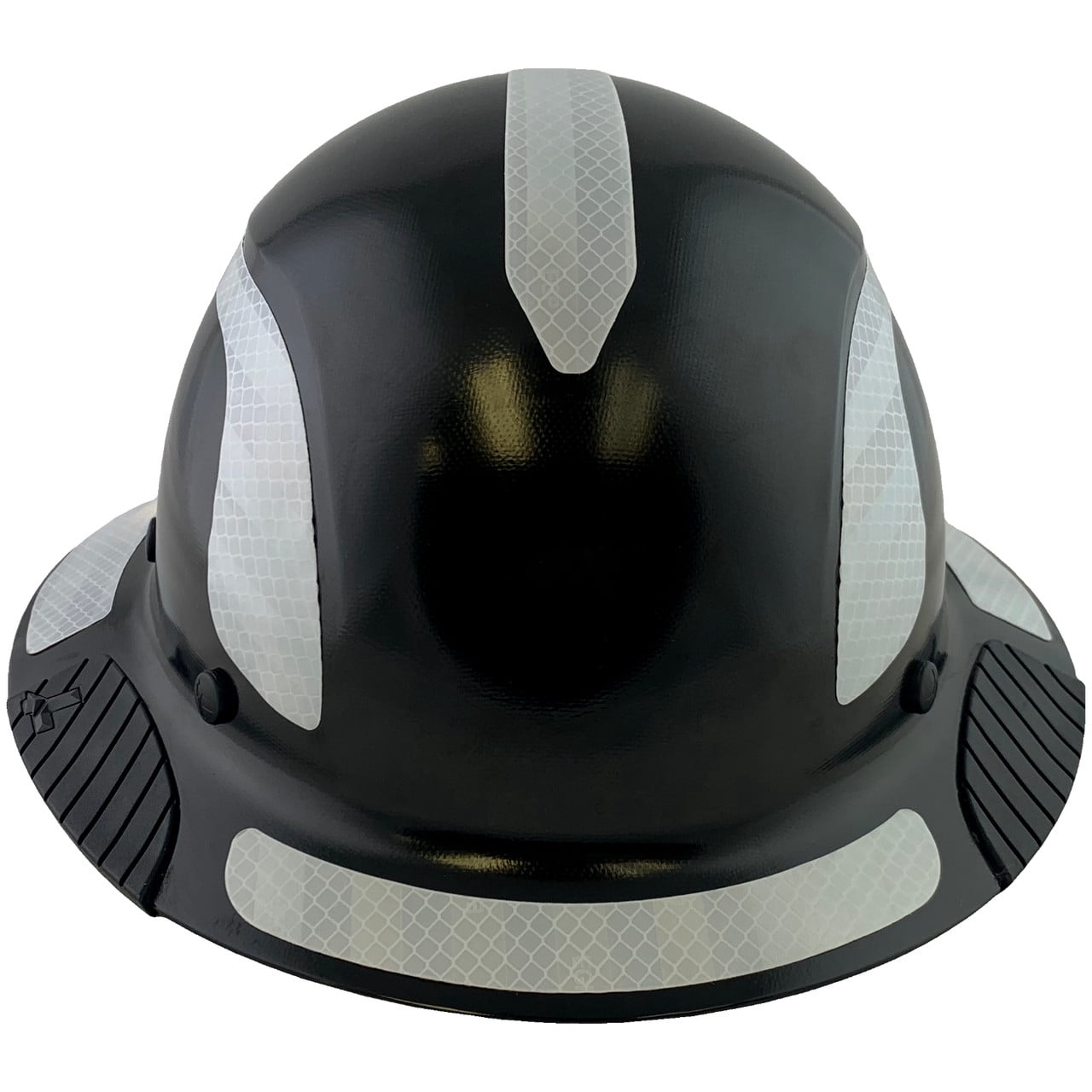 DAX Fiberglass Composite Hard Hat - Full Brim Black with Reflective White Decal Kit Applied